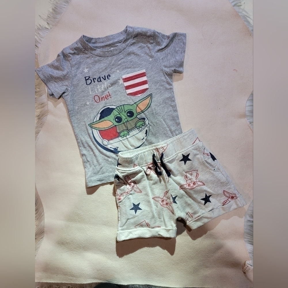 Star Wars "Brave little one" Yoda red, white blue 4th of July 2 piece 2T
